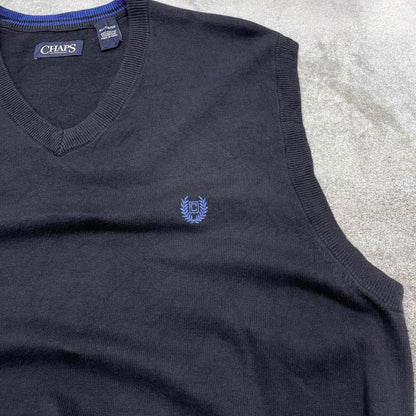 CHAPS knit sweater vest XL men's navy knitted V neck pull over y2k 00s style