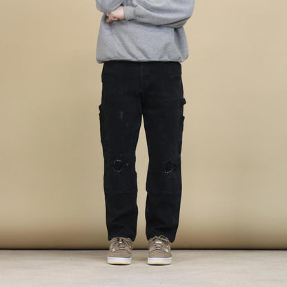 Black double knee Carhartt Carpenter pants size 14 straight fit cargo trousers