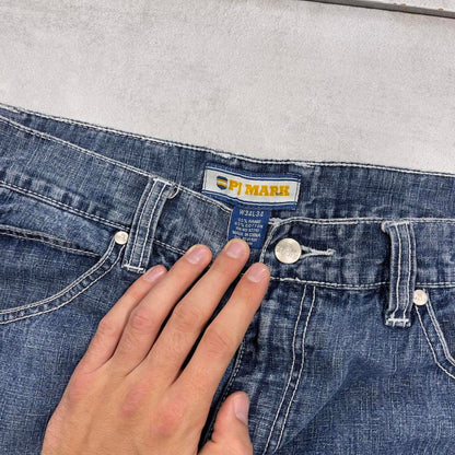 90s baggy carpenter skate jeans W34L34 PJ Mark blue wide leg denim 90s style skater pants casual