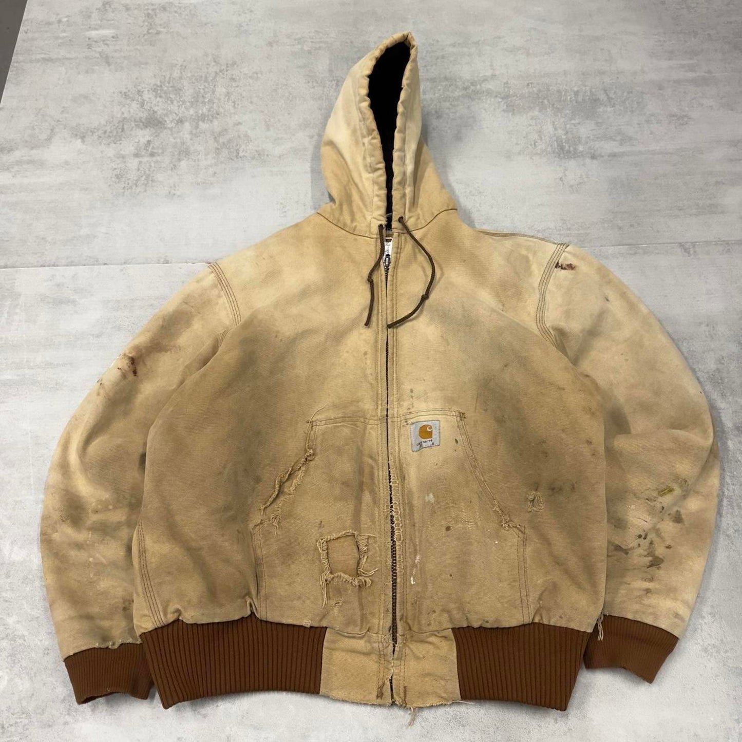 Vintage Carhartt hooded active jacket Small tan canvas 90s style mesh lined active