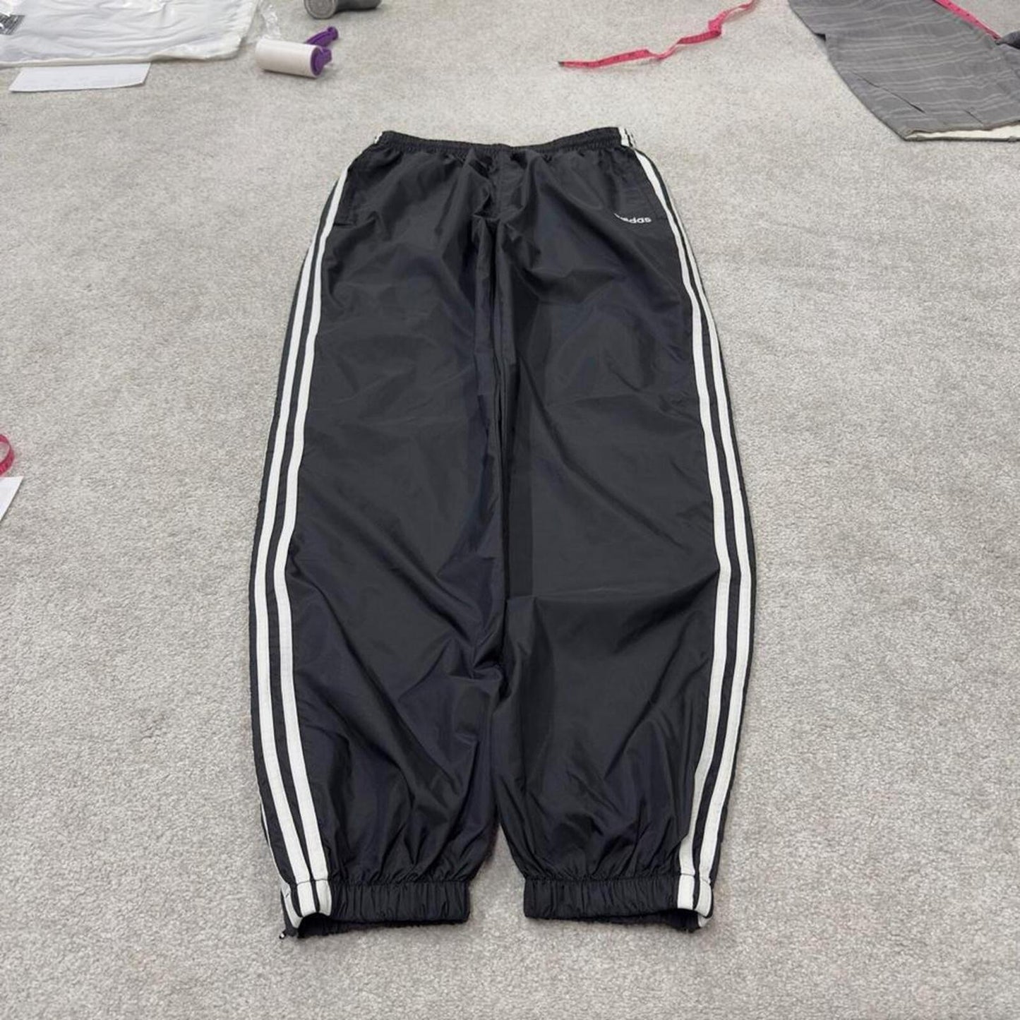 Adidas tracksuit bottoms loose black Loose floaty leg embroidered side stripe track pants
