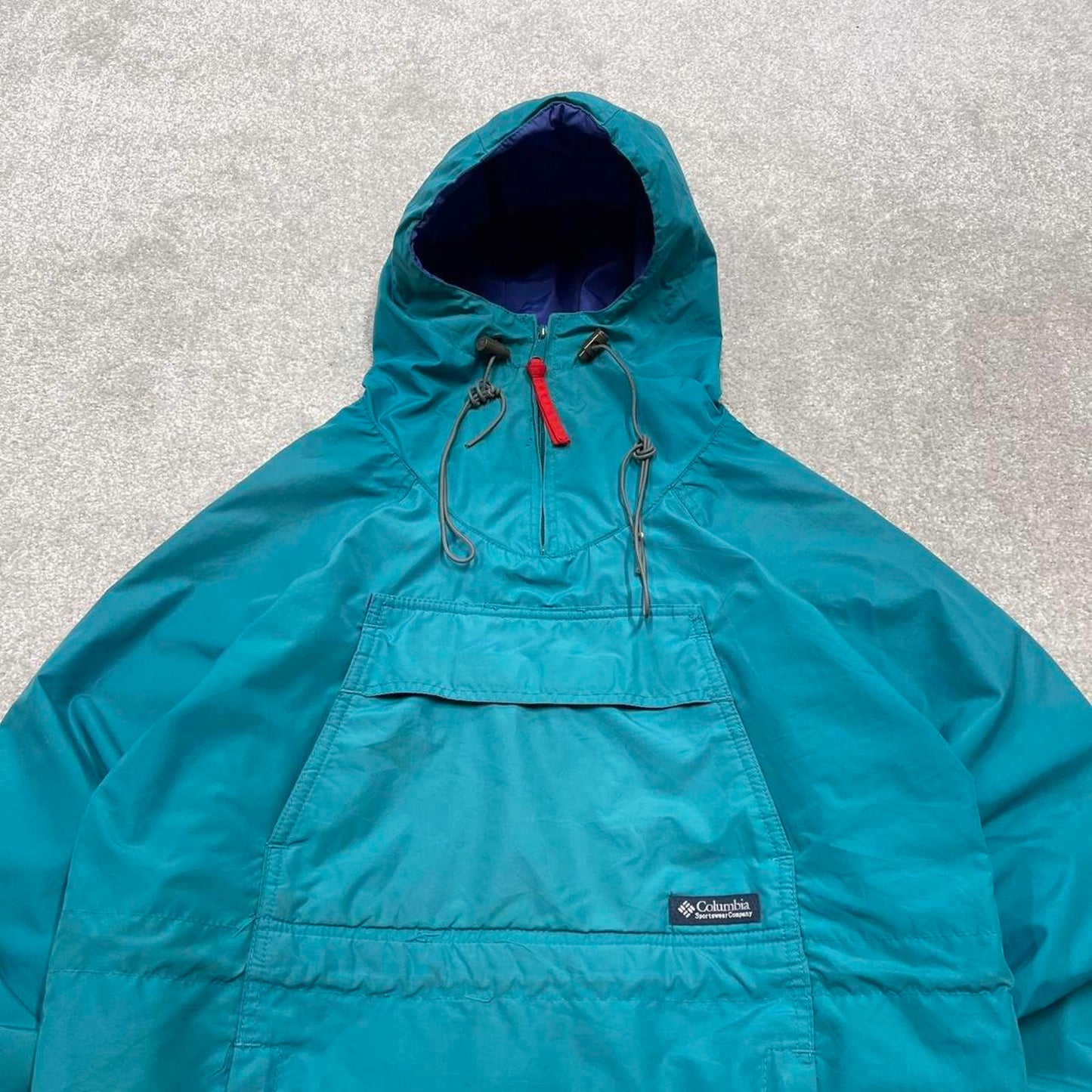 Vintage Y2K Columbia technical windbreaker jacket blue Pull over packable hooded coat pass pockets