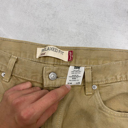 Mens Levis jeans W36 L29 loose relaxed khaki beige relaxed 90s style jeans red tab logo