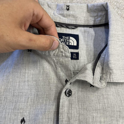 North Face funky pattern short sleeve shirt grey TNF surf style summer festival shirt