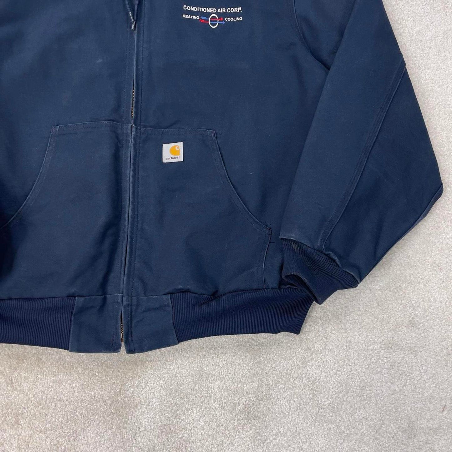 Vintage navy Carhartt hooded active jacket 2XL canvas bomber