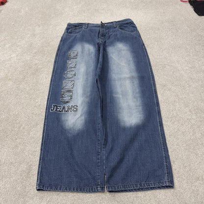 Extra baggy embroidered focus jeans y2k blue denim Loose wide leg skater surf style jeans