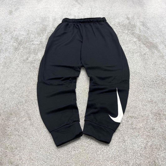 00s Nike tracksuit bottoms y2k M loose black joggers print Swoosh logo gym wear trackies