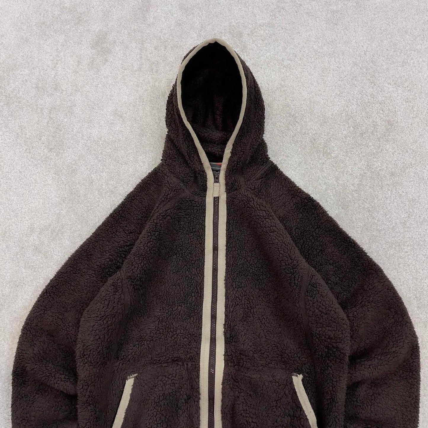 North Face high pile technical fleece hoodie XL women's brown full zip y2k teddy bear style autumn