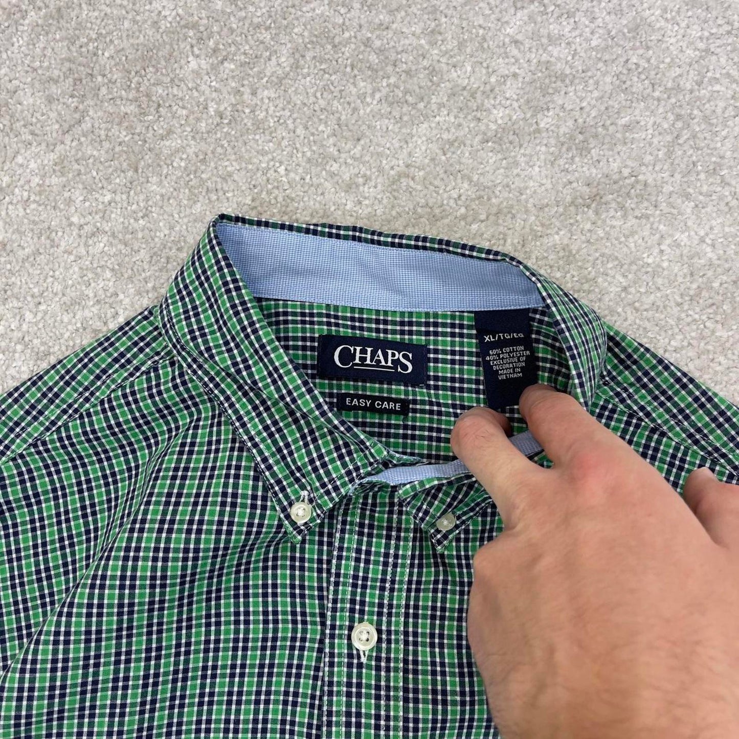 Green checkered Chaps technical shirt XL men's long sleeve button up autumn y2k style