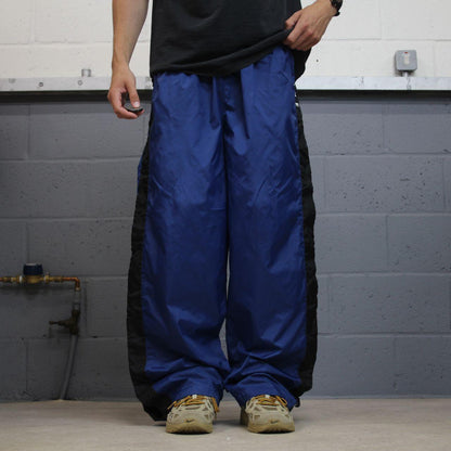 Y2K Nike baggy tracksuit bottoms wide leg navy Wide leg full popper leg swoosh logo track pants