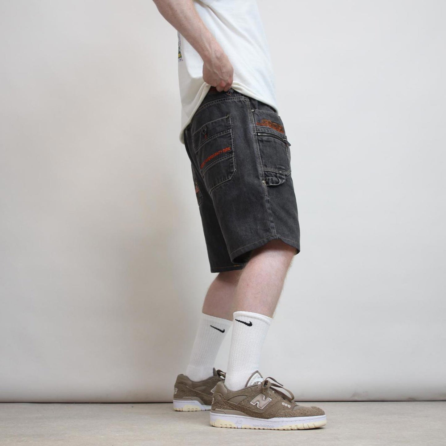 Embroidered black COOGI denim shorts W38
