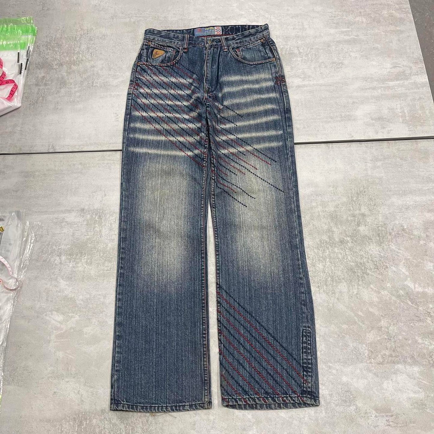 Embroidered N&MS Unltd jeans W30L30 y2k style big stitch design