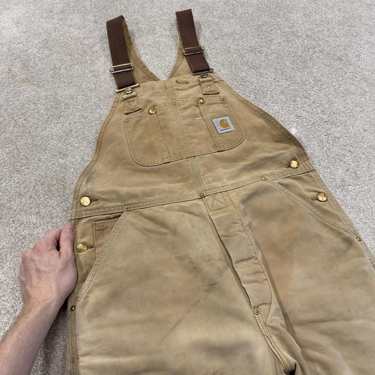 Vintage Carhartt dungarees tan overalls Bib & brace quilt lined utility workwear farmer