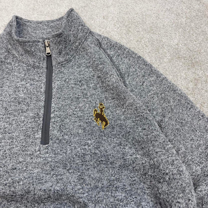 Grey Champion technical fleece Small 1/4 zip up pull over y2k autumn knit style rodeo embroidered