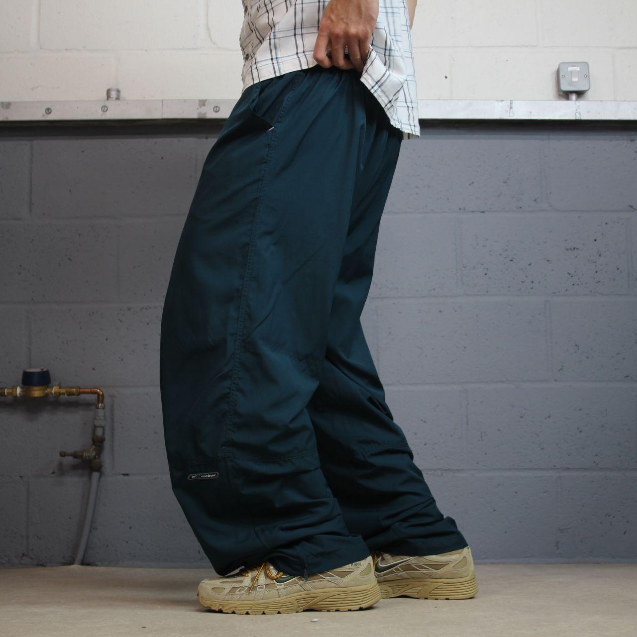 Y2K baggy Reebok tracksuit bottoms green XL Loose leg mesh lined track pants