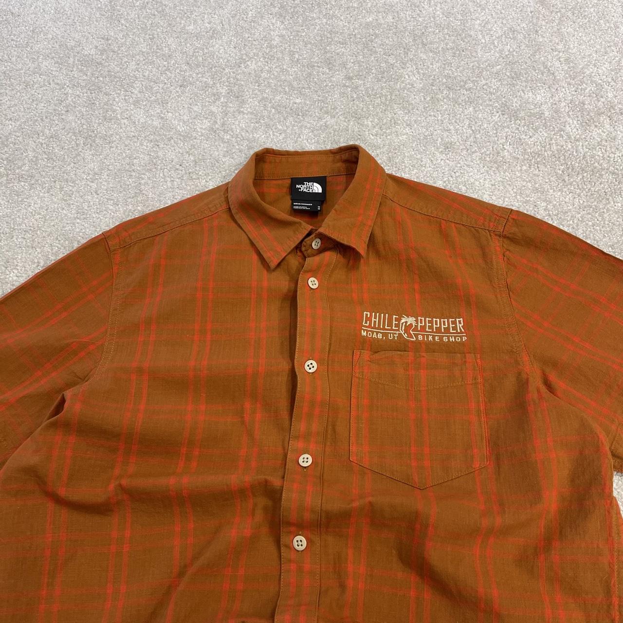 North Face checkered short sleeve shirt y2k orange TNF surf style check shirt summer festival