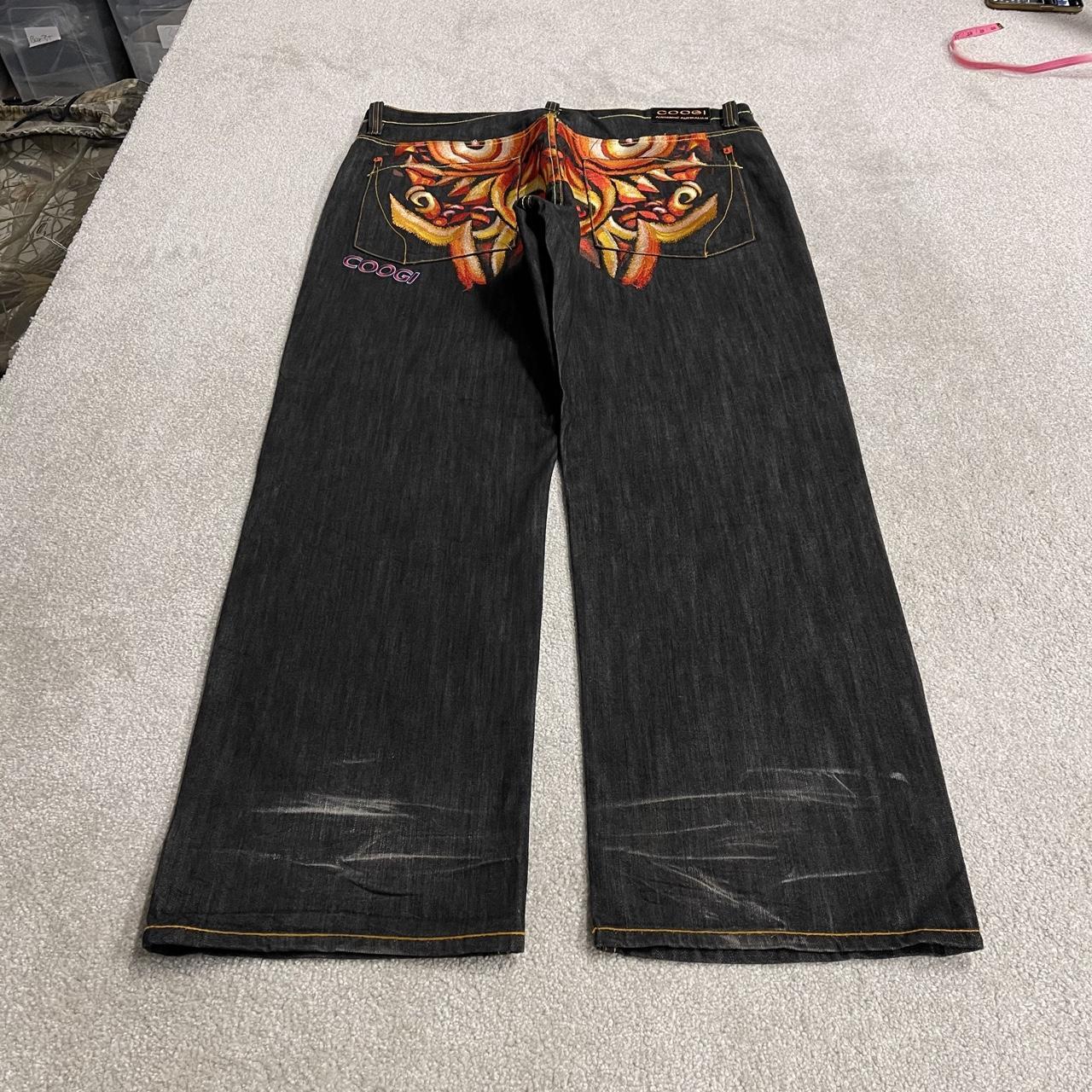 Baggy COOGI embroidered jeans y2k W44L35 black Japanese style embroidered Chinese dragon design