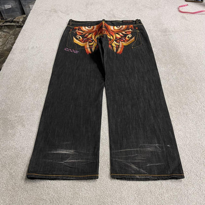 Baggy COOGI embroidered jeans y2k W44L35 black Japanese style embroidered Chinese dragon design