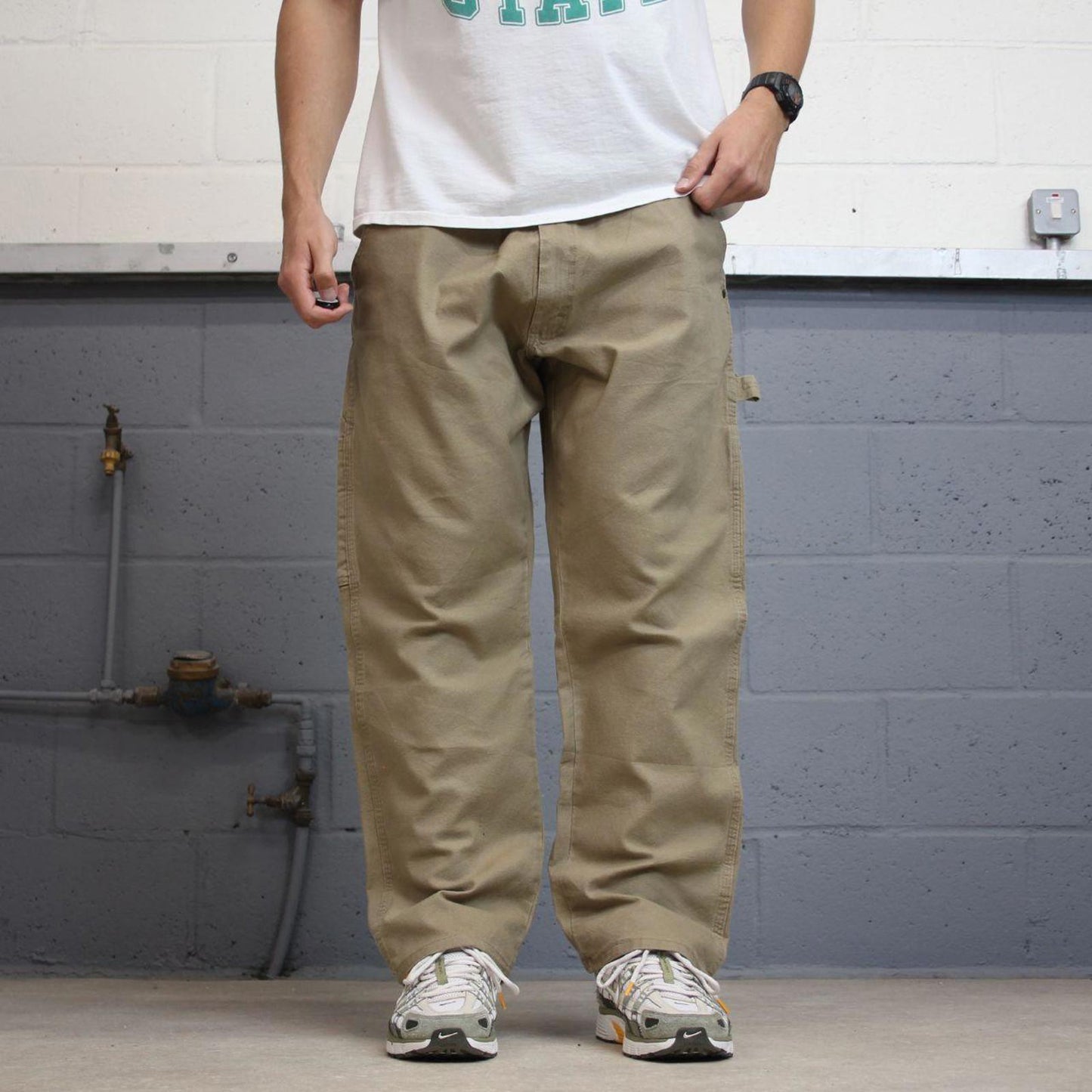 00s Wrangler carpenter pants skater workwear W40L30 Khaki loose cargo y2k style jeans streetwear