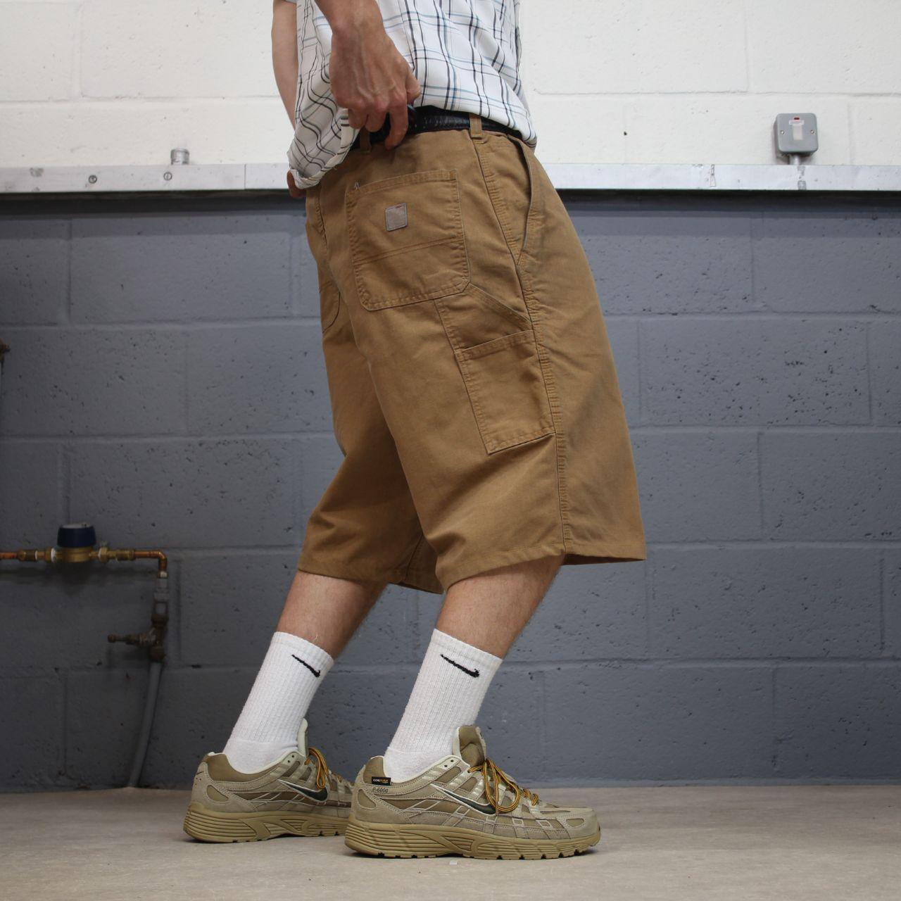 Carhartt carpenter shorts y2k tan Loose skater style canvas cargo work jorts