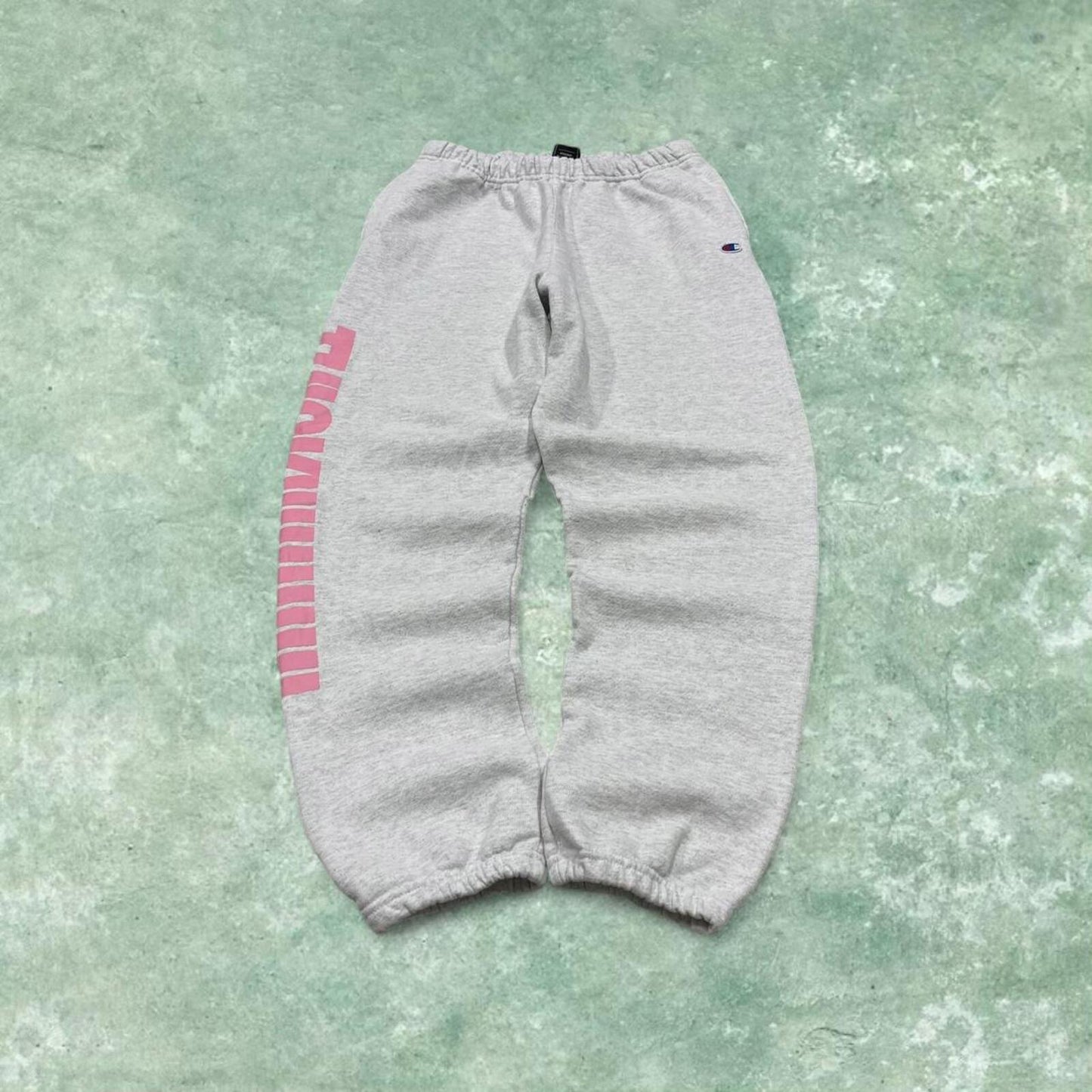 Y2k Champion Kylie sweatpants joggers cuffed grey Medium Loose THICK printed tracksuit bottoms