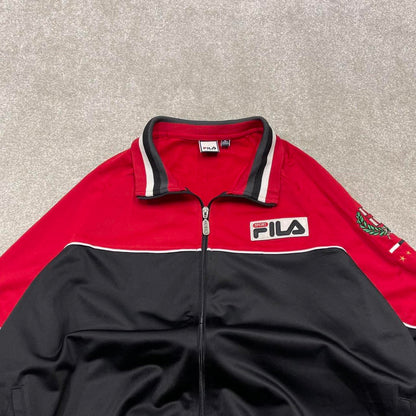 Y2k 00s Fila track jacket XL mens red black Italia sports full zip track suit top embroidered sporty