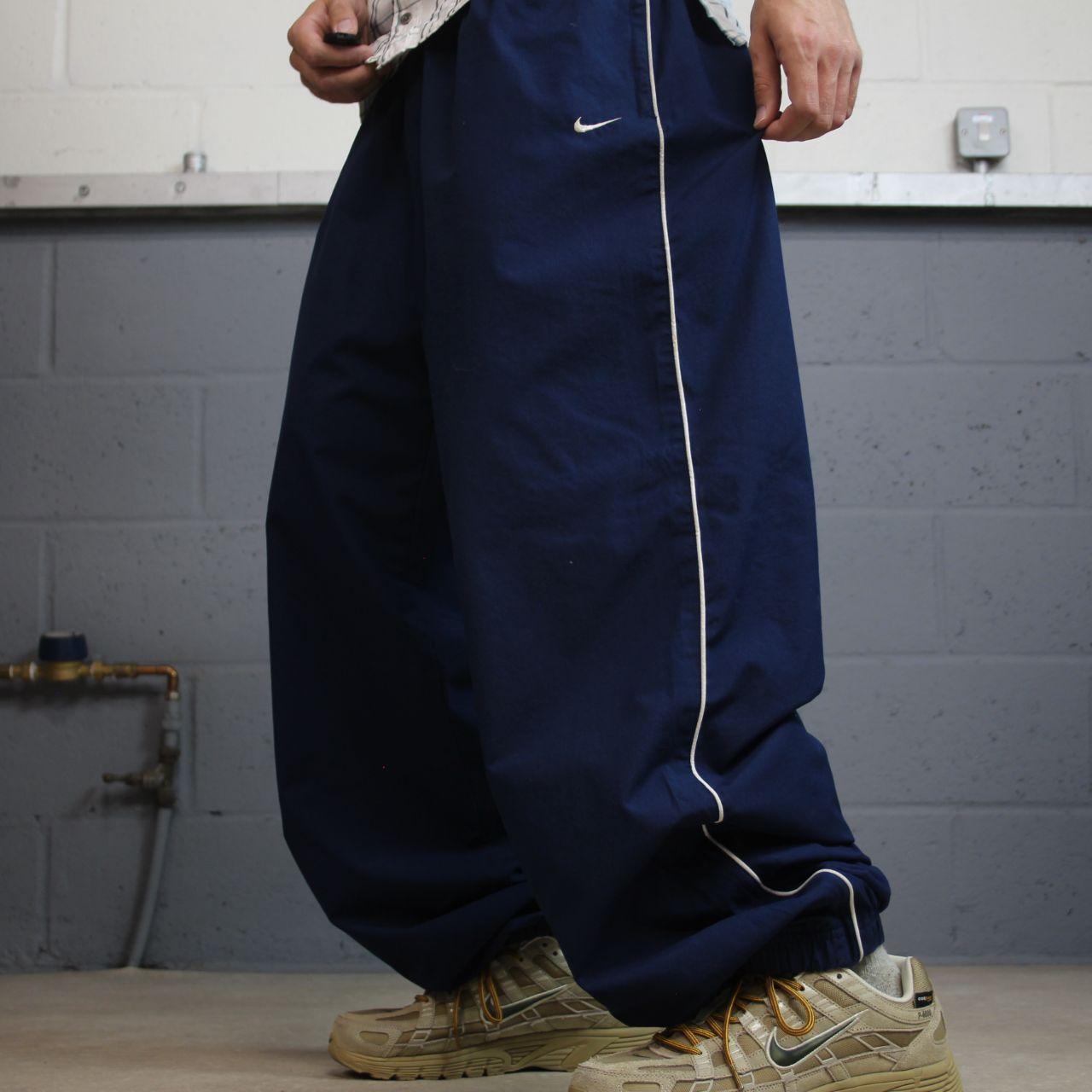 Y2K baggy Nike Team tracksuit bottoms navy XXL loose leg mesh lined track pants