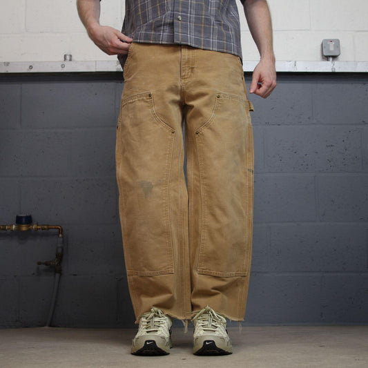 Y2K Carhartt double knee carpenter jeans tan Loose leg canvas skate style workwear cargo pants