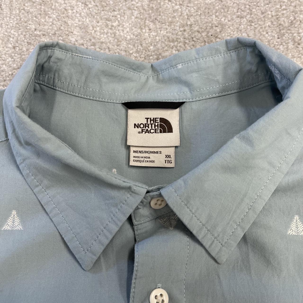 North Face funky short sleeve shirt y2k blue TNF surf style patterned button down summer shirt