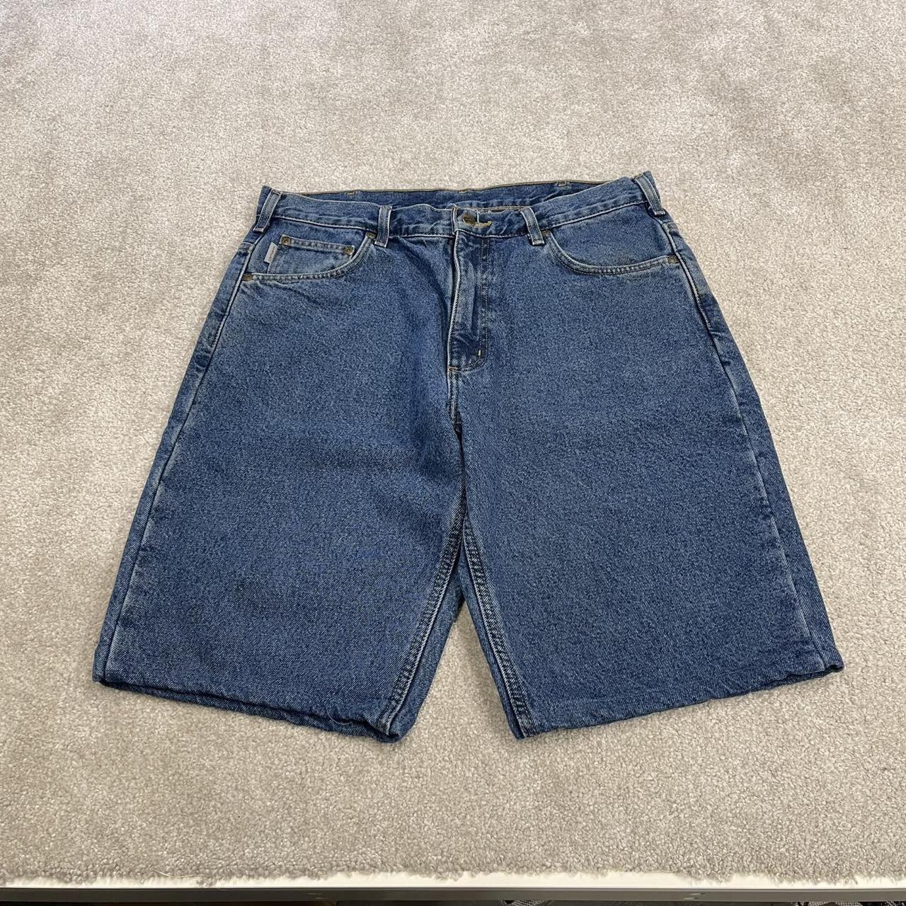 Carhartt denim shorts y2k faded blue Loose checkered lining skater style work jorts