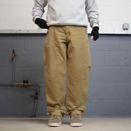 90s vintage Carhartt carpenter pants W38L32 Mens beige relaxed y2k style canvasy cargos trousers