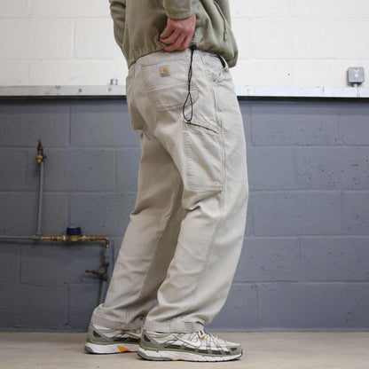 Y2K Carhartt carpenter jeans beige Relaxed fit canvasy skate style workwear cargo pants