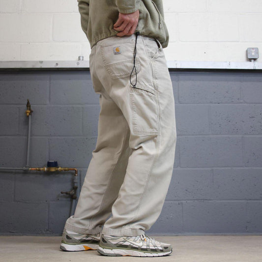 Y2K Carhartt carpenter jeans beige Relaxed fit canvasy skate style workwear cargo pants