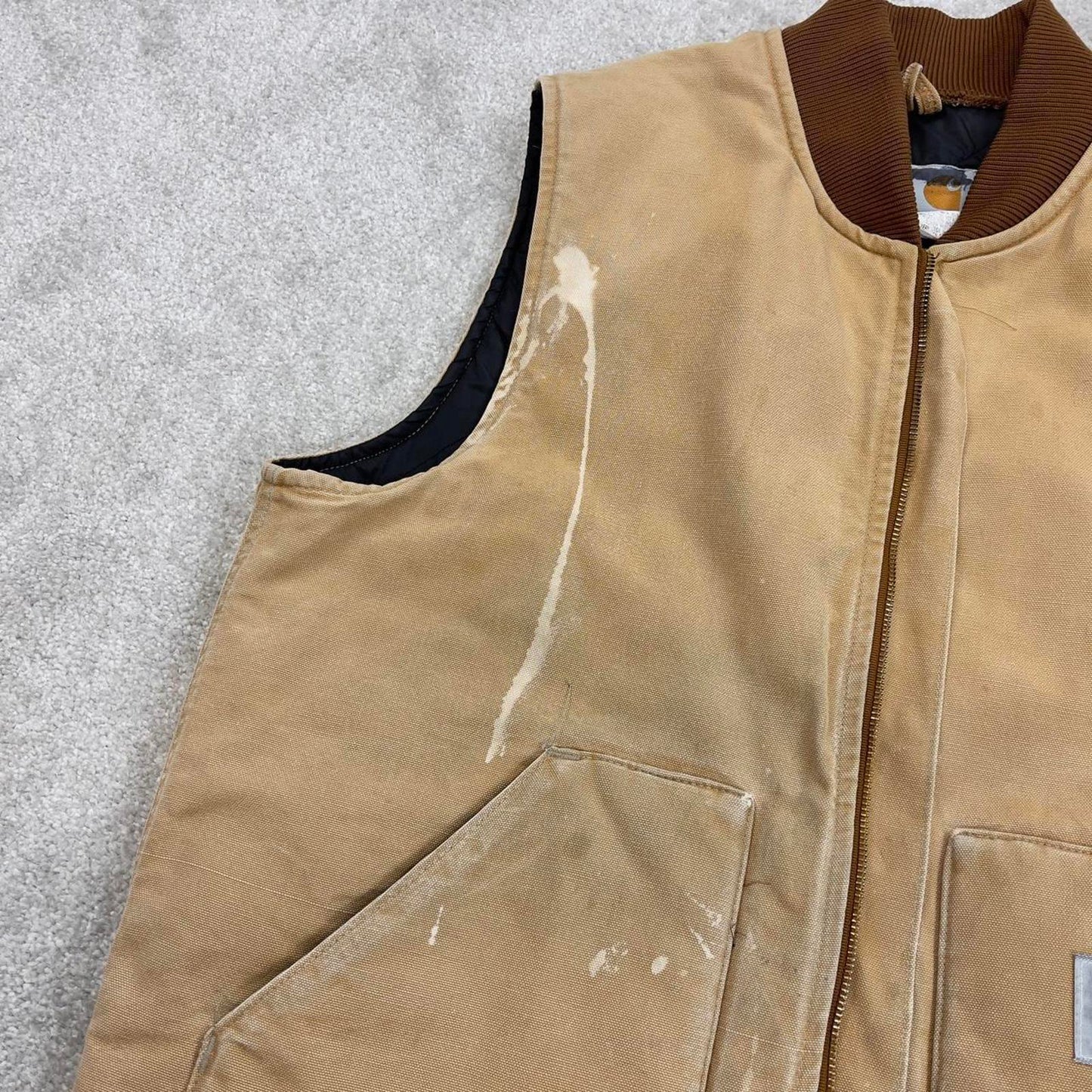 Vintage sand brown Carhartt gilet X-Large canvas technical vest 90s skater style workwear