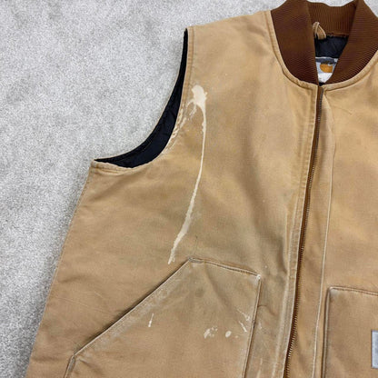 Vintage sand brown Carhartt gilet X-Large canvas technical vest 90s skater style workwear