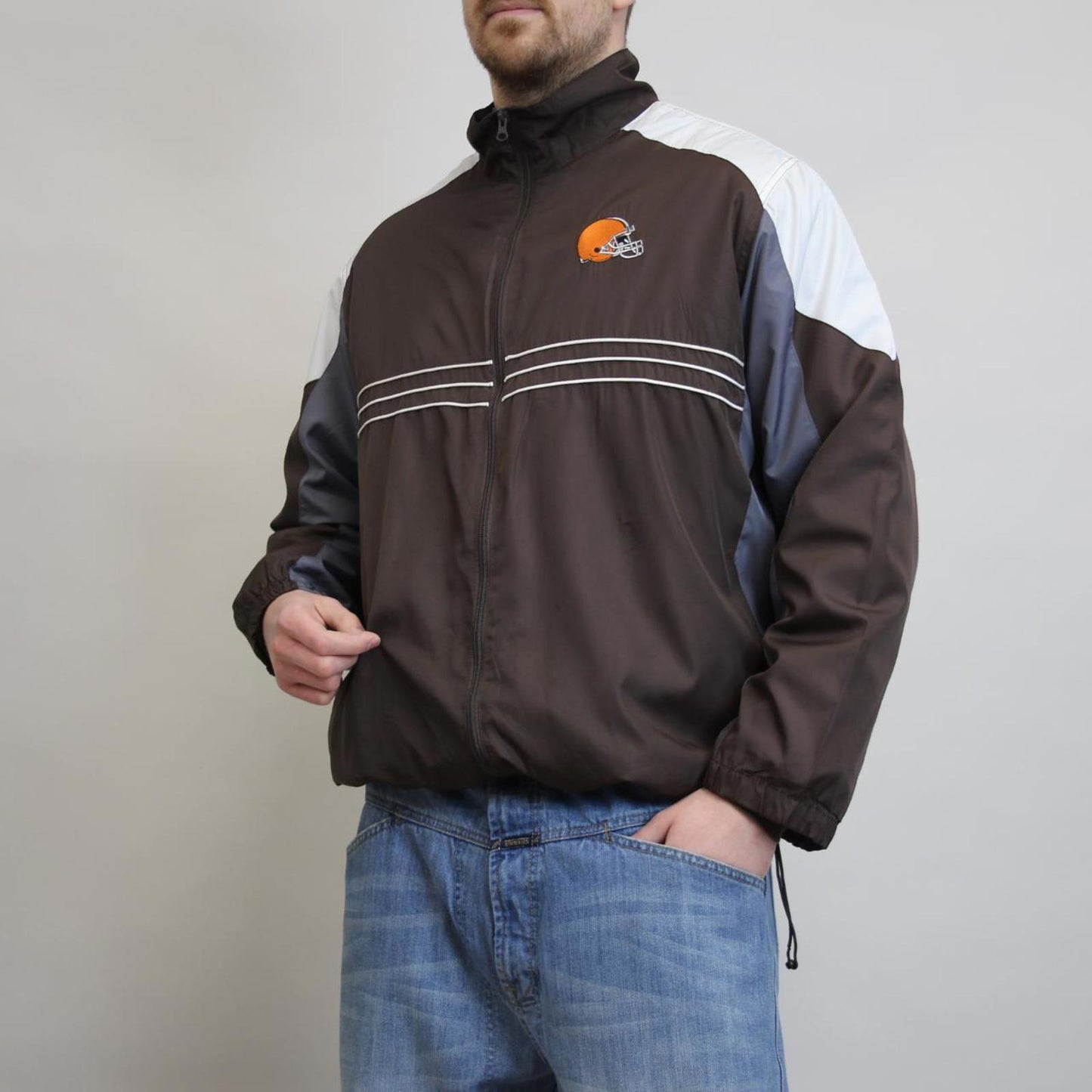 Cleveland Browns NFL windbreaker jacket XL brown adjustable tech coat American Football tracksuit