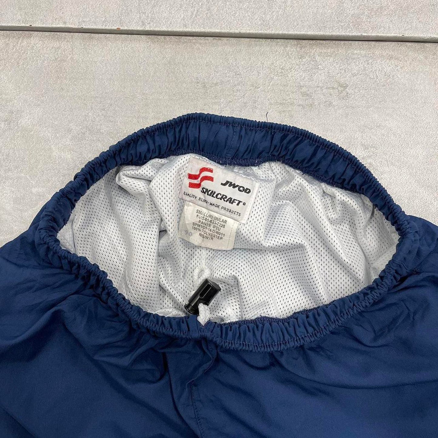 JWOD Skilcraft tracksuit bottoms S navy Loose y2k shell suit trackies