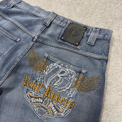 Y2K Ruff Ryders baggy embroidered skate jeans W36L32 blue Wide leg surf jeans large embroidery