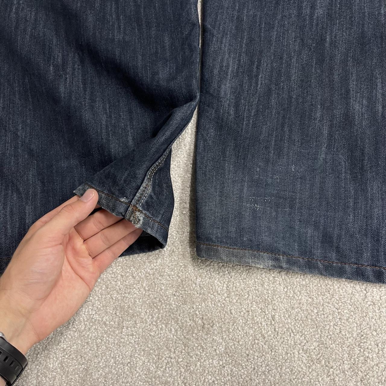 Extra baggy embroidered jeans y2k W48L33 blue Indigo 30 wide leg skater pants, embroidered design