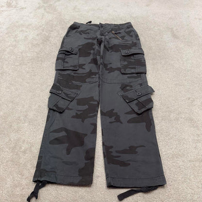 Camo cargo pants W30L31 navy grey camouflage straight y2k style carpenter trousers
