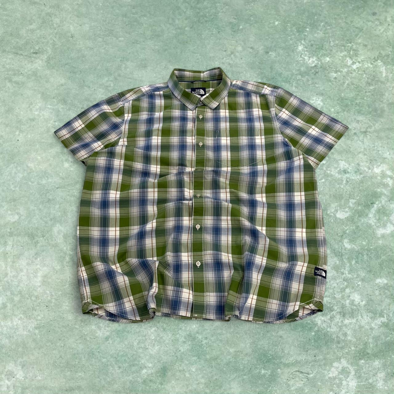 North Face checkered short sleeve shirt green TNF Festival style surf check shirt