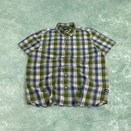 North Face checkered short sleeve shirt green TNF Festival style surf check shirt