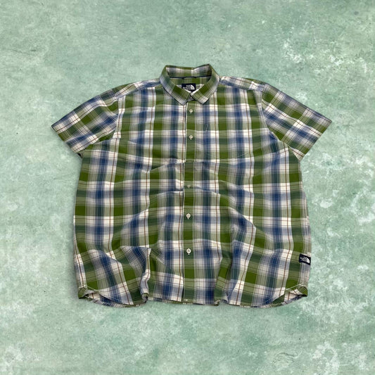 North Face checkered short sleeve shirt green TNF Festival style surf check shirt