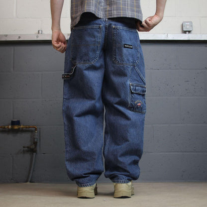 Baggy carpenter jeans y2k embroidered W32L32 blue Beverly Hills Polo Club denim cargo skater jeans