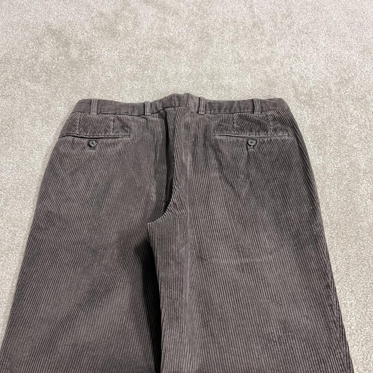 Hiltl pleated corduroy pants loose khaki grey Thick wide wale chunky jumbo cord trousers