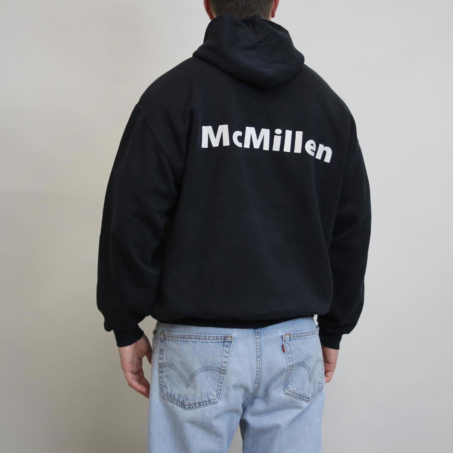 Black Russell Athletic hoodie XL Pullover jumper with print design and logos