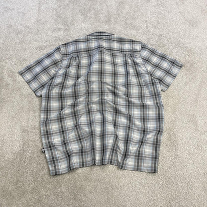 North face checkered short sleeve shirt blue grey TNF surf style check shirt style summer festival