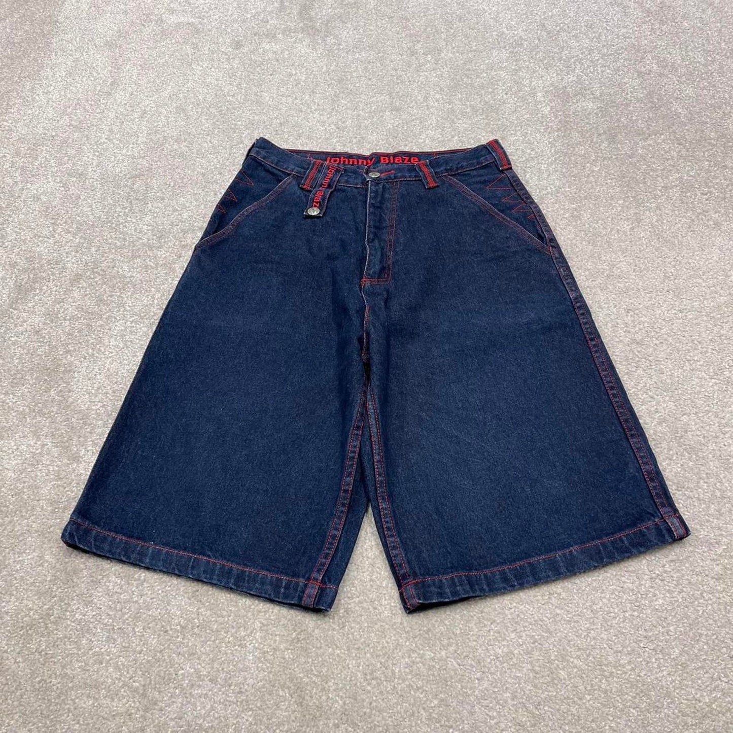 Y2k baggy Johnny Blaze denim shorts skater style blue Loose embroidered summer festival shorts