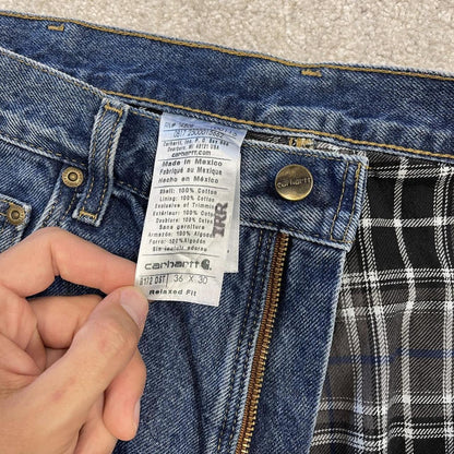 Carhartt denim shorts y2k faded blue Loose checkered lining skater style work jorts