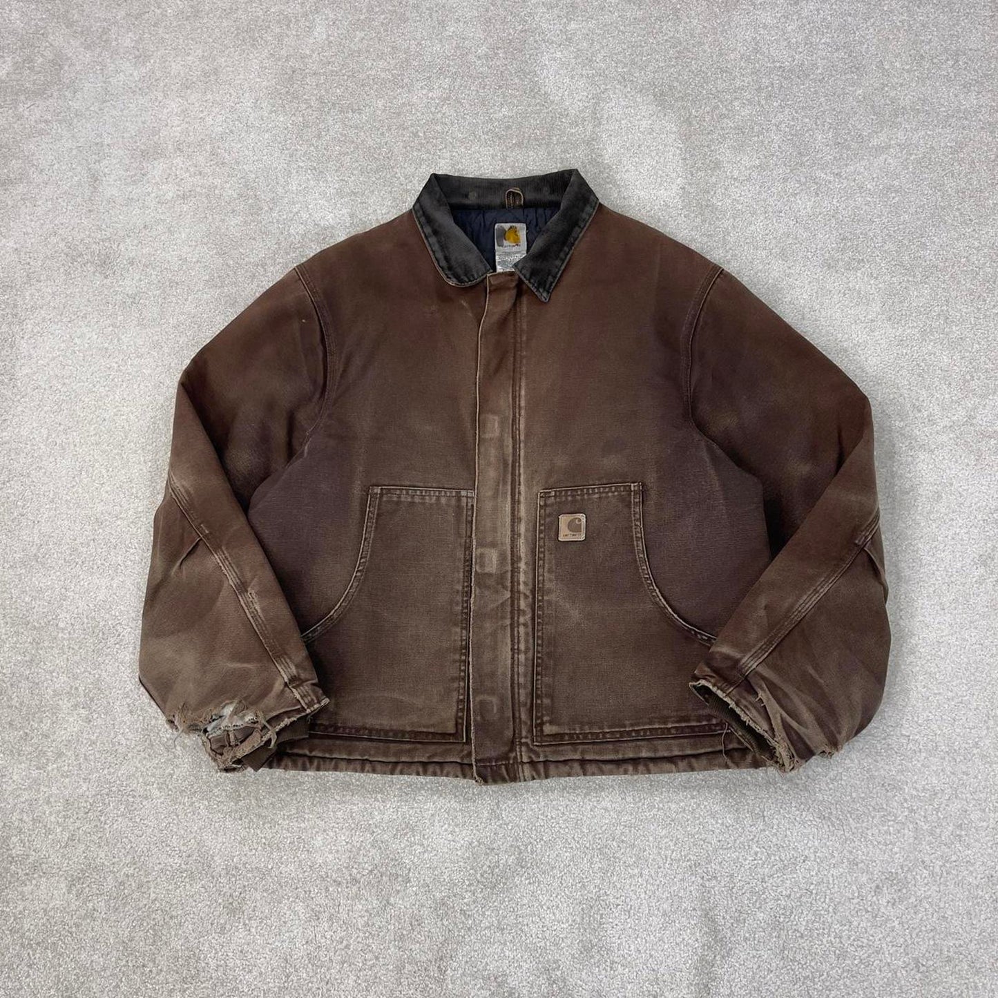 Vintage Brown Carhartt Traditional jacket XL J22 DKB box cropped fit Detroit padded canvas workwear